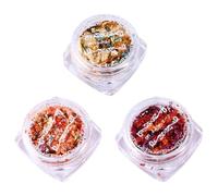 SHOWERORO Flocons de Feuille D'or Rangement Facile 3 Boîtes pour Manucure Japonaise, Accessoires Beaux en Feuille Métallique Décoration Ongles Nail Art Unique