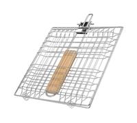 SHOWERORO Panier de Grillage en Acier Inoxydable Argenté pour Poisson et Viande Poignée Ergonomique Isolante, pour Barbecue en Camping et Pique-niques