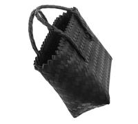 SHOWERORO Panier en Rotin Tissé à La Main Moyen, Cabas Fourre-Tout en Paille Naturelle, Paquet à Main pour Femme, Panier D’achat Polyvalent pour Plage Et Courses, Élégant Paquet De Plage Noir
