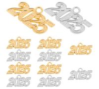 SHOWERORO Pendentifs Numérotés 2025 en Alliage 12 Pcs Grand Format 19x33 Mm Argenté et Doré pour Fabrication Bijoux Loisirs Créatifs Collier Bracelet Porte-clés Anniversaire Noël