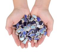 SHOWERORO Petits Carreaux Artisanaux en Céramique Bleue pour Bricolage et Décoration de Sol de Salle de Bain, Morceaux Irréguliers, 200g, Matériau Robuste et Sécurisé