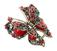 SHOWERORO Pince à Cheveux Barrette Épaisse Rouge Scintillants Vintage en Alliage Accessoire Élégant pour Chignon pour Femmes et Filles