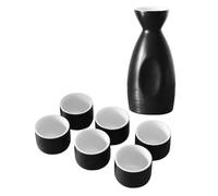 SHOWERORO Service à Saké Japonerie en Porcelaine 1 Carafe 6 Tasses Noires Intérieures Blanches Tasse Japonaise Verres à Saké en Céramique pour Réunion Familiale et Restaurant Traditionnel