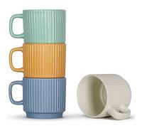 SHOWFULL Lot de 4 tasses à café empilables en céramique avec poignée pour latte, cappuccino, cacao, 200 ml, coloré
