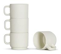 SHOWFULL Lot de 4 tasses à café empilables en céramique avec poignée pour latte, cappuccino, cacao, 200 ml, blanc