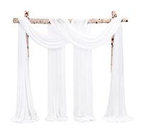 Showgeous 2 Panneaux Rideaux en Mousseline de Soie pour Arche de Mariage 28" x19ft Blanc Crème Tissu drapé Arche Rideaux en Mousseline de Soie Transparente Toile Plafond Swag décorations