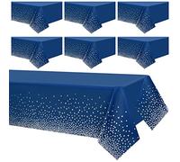 Showgeous 6 Paquets nappes à Pois Bleus et argentés nappes rectangulaires de fête 54" x 108" nappes jetables imperméables nappes de confettis à Pois pour fête Pique-Nique Anniversaire Anniversaire