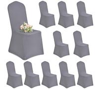 Showgeous Lot de 10 housses de chaise en polyester spandex lycra élastique gris clair - Housses universelles lavables pour chaises pour mariage, salle à manger, banquet, décoration