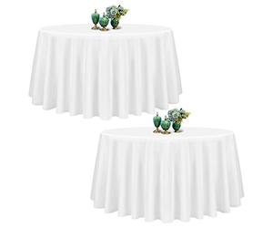 Showgeous Lot de 2 Nappes Rondes Blanches 228cm - Nappe Ronde Mariage Blanche - Nappe en Tissu Polyester Lavable pour Mariage, Banquet, Buffet, Restaurant
