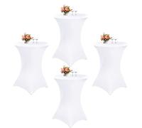 Showgeous Lot de 4 Housse pour Table Haute de Bistrot Ø 80-85 cm, Nappe Cocktail Ronde Blanc, Housse de Table de Cocktail Extensible en Spandex pour Table de Banquet de Cocktail de Mariage(Blanc)