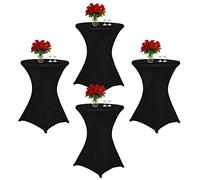 Showgeous Lot de 4 Housse pour Table Haute de Bistrot Ø 80-85 cm, Nappe Cocktail Ronde Noire, Housse de Table de Cocktail Extensible en Spandex pour Table de Banquet de Cocktail de Mariage(Noire)
