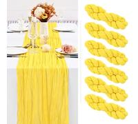 Showgeous Lot de 6 chemins de table en mousseline jaune, 3,05 m de long - Chemin de table semi-transparent style bohème ou rustique pour décoration de table de mariage, drapé d'arc de mariage, fête