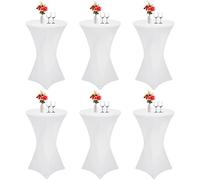 Showgeous Lot de 6 Housse pour Table Haute de Bistrot Ø 60-65 cm, Nappe Cocktail Ronde Blanc, Housse de Table de Cocktail Extensible en Spandex pour Table de Banquet de Cocktail de Mariage(Blanc)