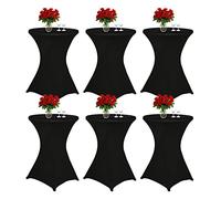 Showgeous Lot de 6 Housse pour Table Haute de Bistrot Ø 80-85 cm, Nappe Cocktail Ronde Noire, Housse de Table de Cocktail Extensible en Spandex pour Table de Banquet de Cocktail de Mariage(Noire)