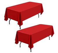 Showgeous Nappe Rouge Rectangulaire 153x320cm en Coton - Lot de 2 Housses de Table Lavables pour Mariage, Banquet, Restaurant, Noël, Saint Valentin