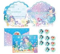 SHOWHEEL Carte Invitation Anniversaire Fille 12 Pièces, Carte Invitation Anniversaire Sirène avec Enveloppes et Autocollants, Invitation Anniversaire Fille, Cartes D'invitation pour Enfants