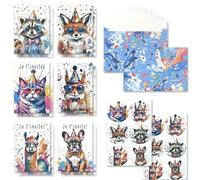 SHOWHEEL Carte Invitation Anniversaire Fille Garcon 12 Pièces, Carton Invitation Anniversaire avec Enveloppes et Autocollants Animaux, Animaux de la Jungle InvItation AnniversaIre Enfant