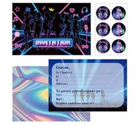 SHOWHEEL Cartes d'Invitation Anniversaire Thème Kpop 12 Pièces, Carte Invitation Anniversaire Thème Néon avec Enveloppes et Autocollants, Carte Invitation anniversaire Fille