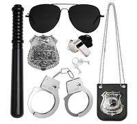 SHOWHEEL Costume de police - Menottes de police - Insigne de police - Lunettes de soleil - Matraque - Detective Cop Swat FBI - Costume d'Halloween - Jeu de rôle