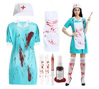 SHOWHEEL Halloween Costume d'infirmière Zombie, Deguisement Infirmiere Zombie, Déguisement Infirmière Rétro Zombie Femme, Bloody Hospital uniforme approprié pour horror Halloween orgie dress up Party