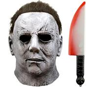 SHOWHEEL Halloween Latex Scary Masque,Halloween Horreur Cosplay Masque,avec Couteau Sanglant,Horror Face,Masque en Latex Tueur pour Adulte Cosplay Halloween