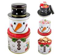 SHOWHEEL Lot de 3 boîtes à biscuits 3 en 1 pour Noël, bonhomme de neige, boîtes à biscuits en métal, à trois étages, boîtes de conservation pour bonbons, chocolat, cookies pour l'hiver, l'Avent et