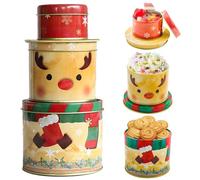 SHOWHEEL Lot de 3 Boîtes à Biscuits en Métal pour Noël - Trois Étages, Conservation pour Bonbons, Chocolat, Cookies - Hiver, Avent
