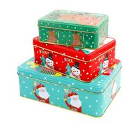 SHOWHEEL Lot de 3 boîtes à biscuits pour Noël, boîtes à biscuits en métal, boîtes à biscuits à trois étages, boîtes de conservation pour bonbons, chocolat, cookies pour l'hiver, l'Avent, Noël