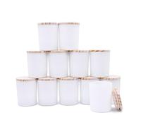 SHOWIN Lot de 12 pots à bougies épais pour la fabrication de bougies, pots vides de 200 ml avec couvercles en bois pour la fabrication de bougies, récipient d'échantillons, blanc mat