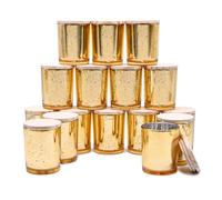 SHOWIN Lot de 16 pots à bougies épais pour la fabrication de bougies, pots vides de 200 ml avec couvercles en bois pour la fabrication de bougies, récipient d'échantillons, doré