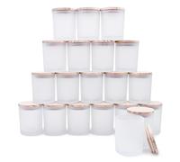 SHOWIN Lot de 20 pots à bougies épais pour la fabrication de bougies, pots vides de 200 ml avec couvercles en bois pour la fabrication de bougies, récipient d'échantillons, blanc givré