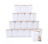SHOWIN Lot de 20 pots de bougie épais avec couvercles en bois pour bougies en verre blanc mat