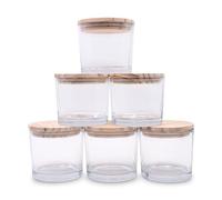 SHOWIN Lot de 6 pots à bougies épais de 340,2 g pour la fabrication de bougies, bocaux vides avec couvercles en bois pour pots à épices, récipient d'échantillons, transparent