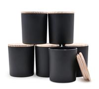 SHOWIN Lot de 6 pots à bougies épais de 410 ml pour la fabrication de bougies, pots vides avec couvercles en bois pour pots à épices, récipient d'échantillons, noir mat