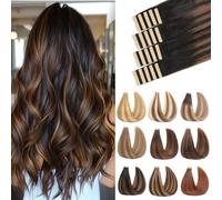 ShowJarlly Extension Cheveux Naturel Adhesif 20pcs 45cm Extension Cheveux Naturel Noir et Brun Clair L'extension Adhesive Natural Hair Tape In Hair L'extension 40g(18inch,1B/1B/6#)