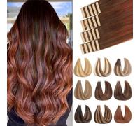 ShowJarlly Extension Cheveux Naturel Adhesif 20pcs Extension Adhesive Cheveux Naturel 55cm Brun Chocolat Mélangé à du Brun Roux Foncé Extensions Natural Cheveux Tape in Extensions 50g(22inch,4/4/33#)