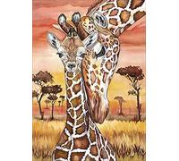 Showker 5D Kit Complet de Broderie Diamant Afrique Girafe - Peinture Diamant Prairies Animaux Rond Point de Croix - Décoration Murale pour Chambre, DIY Diamond Painting Maison 30x40cm