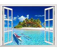 Showker 5D Kit Complet de Broderie Diamant Bateau de fenêtre - Peinture Diamant Paysage Rond Point de Croix - Décoration Murale pour Chambre, DIY Diamond Painting Maison 30x40cm