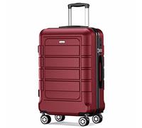 SHOWKOO Valise Moyenne Rigide 67cm PC+ABS Extensible Légère Durable Valise Soute Trolley Voyage avec 4 roulettes Silencieuses à 360° et Serrure TSA, L-Vin Rouge
