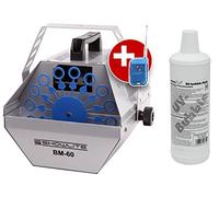 Showlite BM-60 Machine À Bulles 60W avec télécommande sans fil et 1L Eurolite Fluide UV jaune (réservoir 0,6l, 2-3 heures d'autonomie à plein réservoir, effet fête, bulles disco)