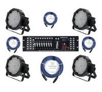 4x Projecteur Flat PAR 144 LED RGBW Effet Lumiere Disco Set Controleur DMX Cable