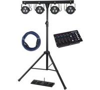 Set Complet Showlite LB-4390 Avec DMX Operator, Système LED complet | 4 x Tri-LED PAR-Spots avec 3 x 9W (3en1) LEDs chacun, 4 x spots stroboscopiques blancs 1W LEDs, Angle de faisceau: 15°, 05CH