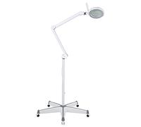 Showlite LL-6095D-Pro Lampe Loupe LED Set 9W 3/5 Dioptries (dimmable, lentilles 127 mm, 60 LEDs SMD, pied à roulettes, pince de table) blanc