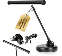 Showlite PL-1-BK-KW Lampe de Piano LED - Lampe de piano avec 15 LEDs - lumière blanc froid en 2 niveaux - hauteur 36 cm - alimentation par USB, secteur ou piles - noire