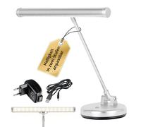 Showlite PL-1-SL-KW Lampe de Piano LED - Lampe de piano avec 15 LEDs - lumière blanc chaud en 2 niveaux - hauteur 36 cm - alimentation par USB, secteur ou piles - argent mat