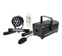 Showlite SN-400 Kit Machine à fumée avec lumiéres spot LED colorées RGBW Set L 1 L liquide