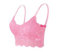 shownicer Brassière de Sport pour Femme Dentelle Col V Bustier Mode Lingerie Couleur Unie Bra Push-up sous-Vêtements Camisole pour Le Jogging Le Yoga Le Fitness A Rose L