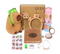 shownicer Capybara Lot de 10 peluches pour filles de 4, 5, 6, 7, 8, 9, 10 ans et plus, avec peluche, peinture au diamant, bouteille d'eau, stylo, carnet de notes, bijoux pour cheveux, peigne, kit de
