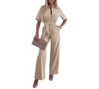shownicer Combinaison Femme Chic Ete Manches Courtes Jumpsuit Slim Fit Taille Haute Casual Combishort Avec Ceinture A Kaki L