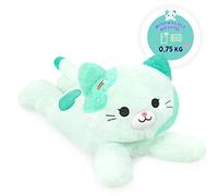 shownicer Coussin chauffant en peluche chat 0,75 kg - Doudou chauffant au micro-ondes - Cadeau pour adultes et enfants de 3 ans et plus (40 cm, vert)